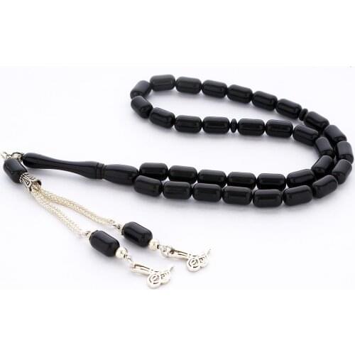Capsule Cut Black Cast Acrylic Rosary Metal Tassels Amber Analogize