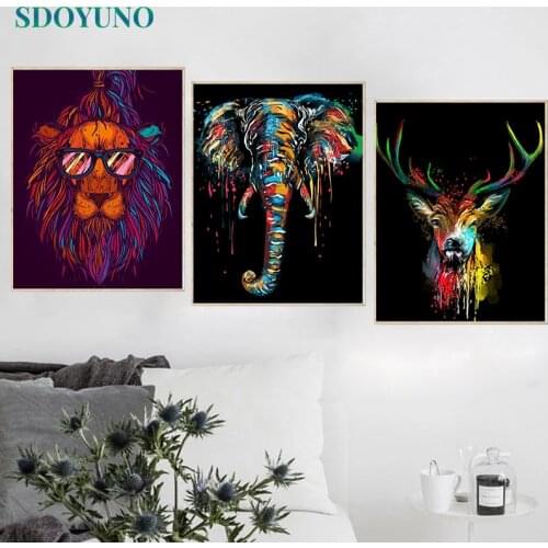 SDOYUNO 3Pcs 40x50cm Painting By Numbers For Adult Lions DIY Pictures By Numbers Deer Animals Frame Number Painting On Canvas