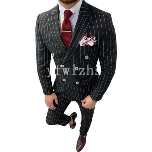 Handsome Double-Breasted Groomsmen Peak Lapel Groom Tuxedos Mens Wedding Dress Man Blazer Prom Dinner (Jacket+Pants+Tie) A161
