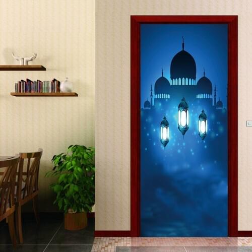 Creative Doors Home Stickers Arabic Style Light In The Dark Religion Lantern Bedroom Parlor Corridor Door Decoration Drop Order