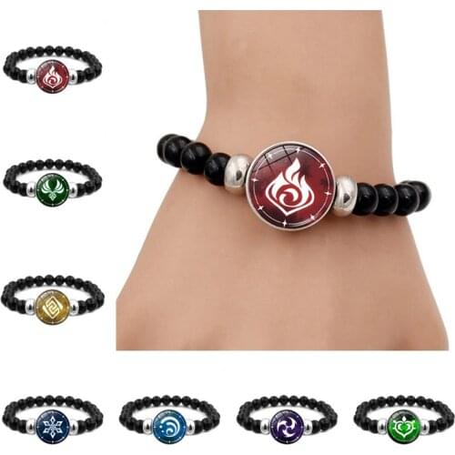 Genshin Impact Luminous Snap Button Bracelet Men Eye of God Water Wind Thunder Fire Rock Ice Element Beads Strand Bracelet Men