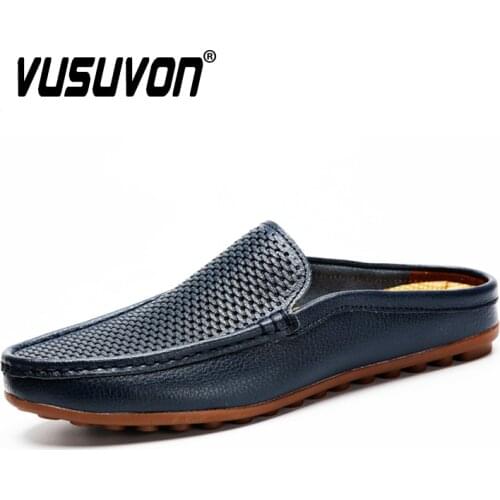 Italian Shoes Men Luxury Genuine Leather Loafers Moccasins Men Soft Outdoor Driving Flat Shoe Non-slip Beach Men Slippers Summer