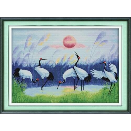 Everlasting Love Five Cranes Picture Chinese Cross Stitch Kits Ecological Cotton Stamped 11CT DIY New Year Decorations For Home