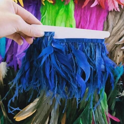 New 1Yards Navy Natural Turkey and Ostrich Feather Ribbon 10-15cm/4-6 inch For weddings Dress/Craft Supplies Decoration