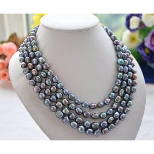 Charming Women Birthday Party Git Pearl Jewellery 4rows Black Color Freshwater Pearl Necklace Magnet Clasp