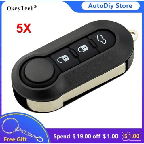 Okeytech 5pcs/lot 3 Buttons Replacement Remote Car key Shell Case For Fiat 500 Panda Punto Bravo Uncut Blade Normal White Button