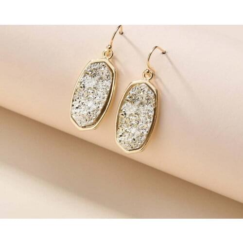 Enchanting Resin Druzy Quartz Oval Earrings for Women Brand Designer Boutique Premium Quality Jewelry Petite Earrings Wholesale