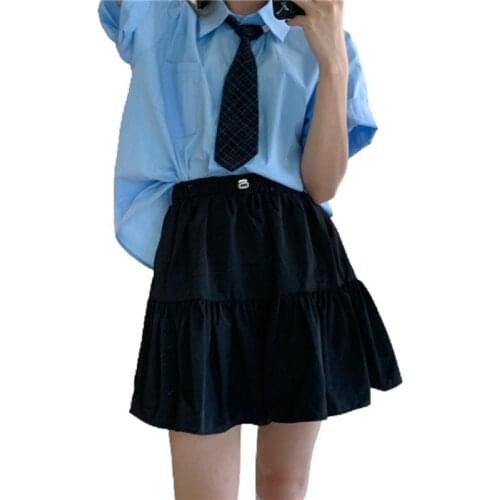 PERHAPS U Girls Sweet Causal Summer Solid Chiffon Pleated A-Line Ball Gown High Waist Elastic Waist Mini Short Sport Skirt S3010