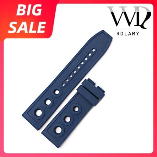 Rolamy 22 24mm Yellow Red High Quality Rubber Silicone Replacement Wrist Watch Band Loops Belt For Breitling Seiko Tudor Panerai