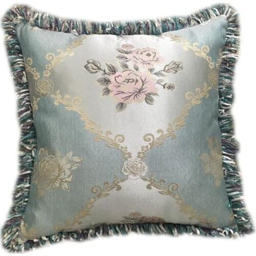 Luxury Square Cushion Covers with Tassels Home Decorative Embroidery Throw Pillow Cases Navy