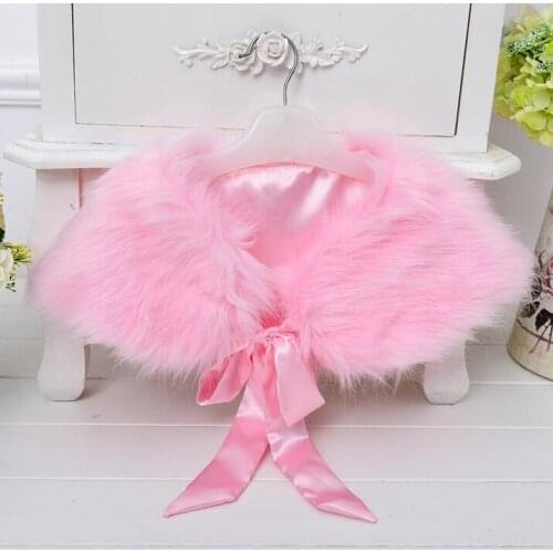Retail solid ribbon with the same soft fur shawl wedding flower girls shawl cape seven color free size