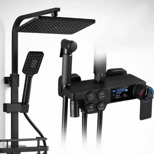 Black Thermostatic Digital Display Shower Faucet Rain Shower Faucet Bidet Faucet Bath Mixer Tap Water Flow Power Generation