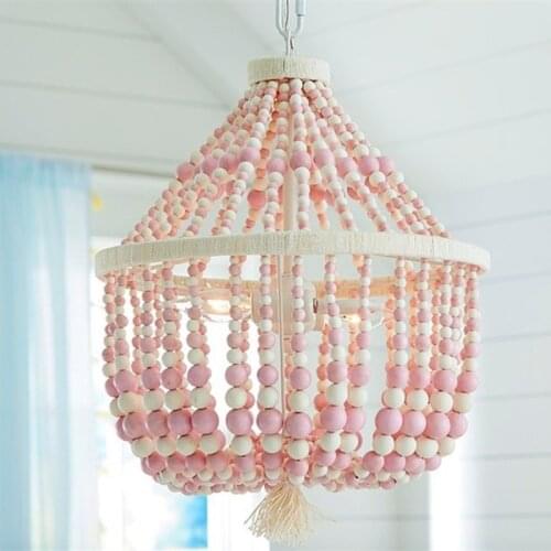 Modern minimalist round wooden beads E27 led pendant lamp children bedroom crystal pendant light living room hotel kitchen lamps