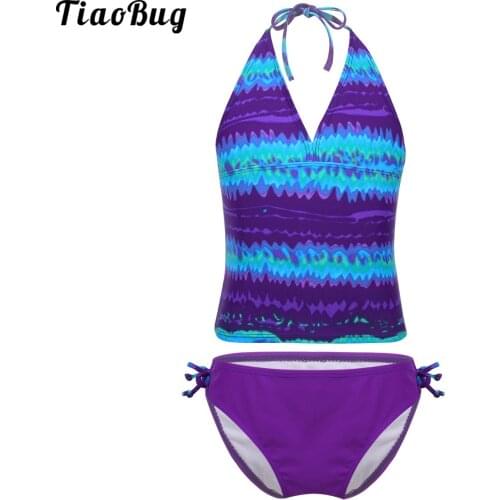 TiaoBug Mambo Tie-Dye Purple 2 Pieces Girls Kids Swimsuit Swimwear Beachwear Bathing Suits Beach Bikini