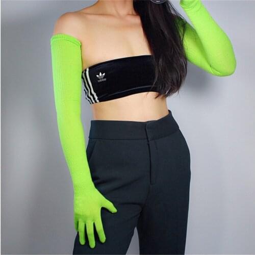 Extra Long Wool Gloves 70cm Knitted Five-Finger High Elastic Wool-Containing Female Warm Avocado Green ZZ70-4
