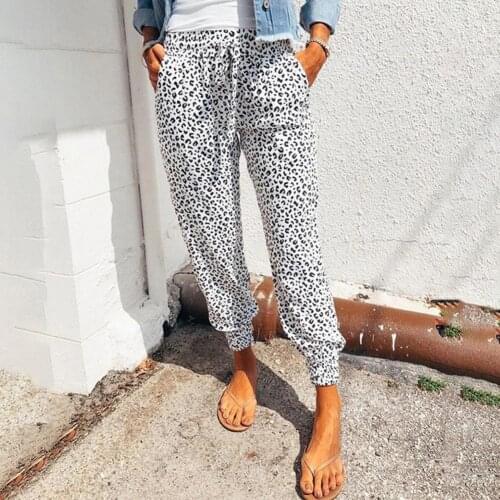Cropped Trousers Leopard Print Drawstring 4 Colors Elastic Waist Harem Pants for Daily Wear Trousers Harem Pants