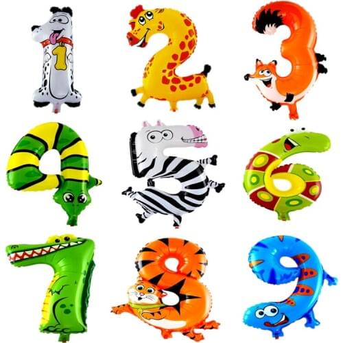 Jungle Party Animal Theme Balloons Dinosaur Zoo Safari Party Ballon Animal Birthday Party Decor Kids Number Foil Baloon Supplies