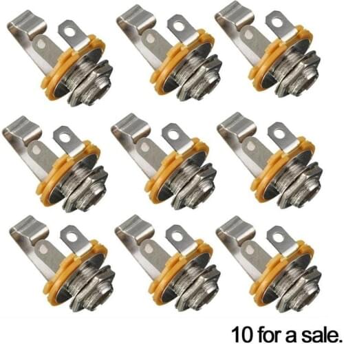 10 Pcs Electric Guitar Input Jack For All Electric Guitar & Bass Guitar 1/4"" (6.35mm) Mono Jack Socket Chrome Nut & Washer
