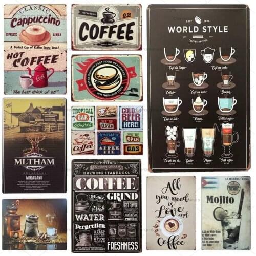 Vintage Metal Tin Signs Wall Art Plate Drink Coffee Metal Poster Bars Kitchen Pub Cafe Wall Decor Retro Wall Sticker 30X20cm