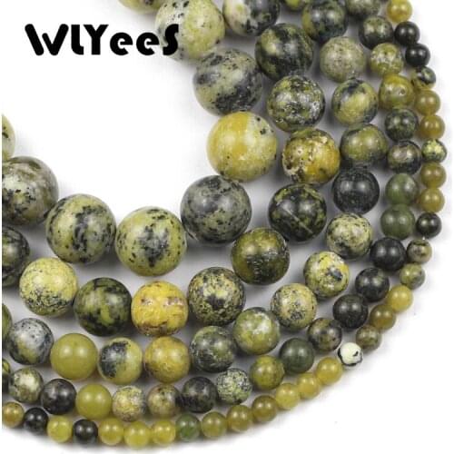 WLYeeS Natural Stone Bead Round Green Yellow Stone Beads For Jewelry Making DIY Bracelets Necklace Accessories 15" 4 6 8 10 12mm