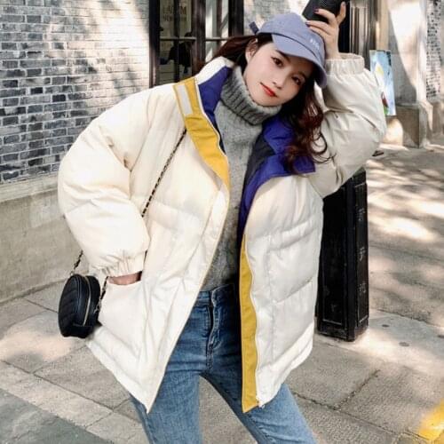 Winter Jacket Coat Patchwork Windbreaker Women Padded Zipper Outwear Parka Female Thick Warm Streetwear Overcoat