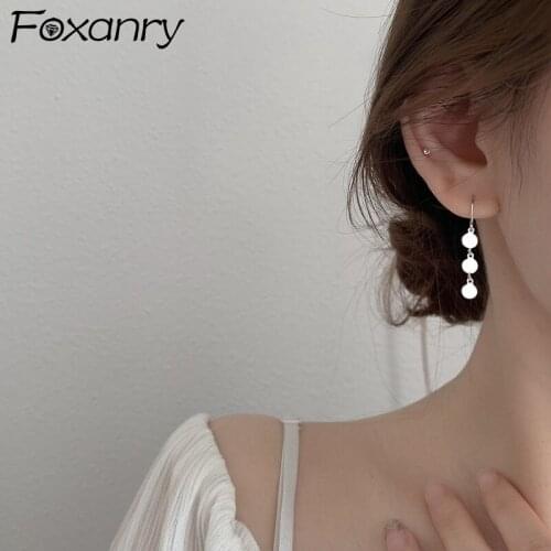 FOXANRY Prevent Allergy 925 Sterling Silver Elegant Earrings for Women New Fashion Simple Glossy Wafer Tassel Girl Party Jewelry