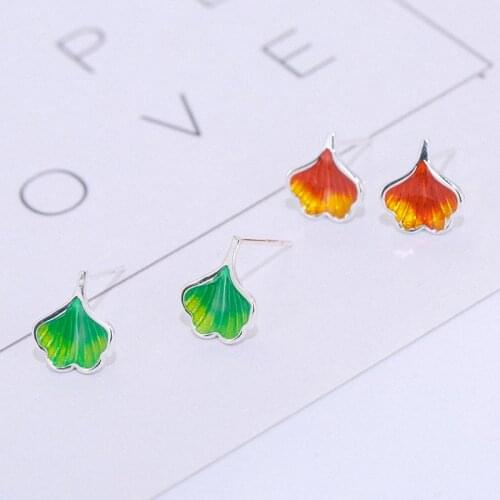 REETI 925 Sterling Silver Ginkgo biloba Stud Earrings For Women Trend Personality Lady Fashion Jewelry