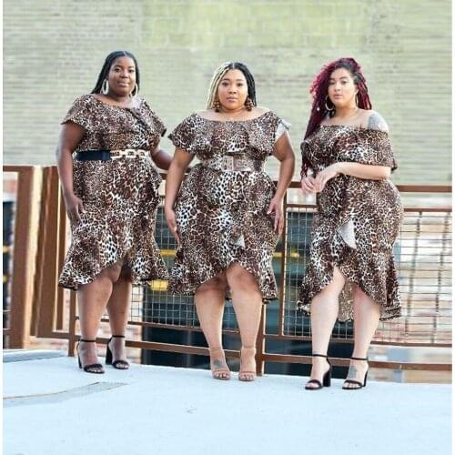 2021 Ins Internet Celebrity Famous Women Set 2 Pcs Dress Short Sleeve Leopard Print