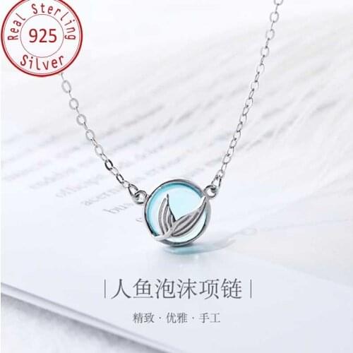 925 Sterling Silver chain necklace For Women Retro vintage blue stone Rhodium plated silver choker jewelry necklaces for lover