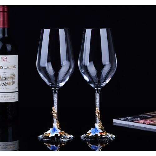 1 Pairs Enamel Color Wine Glass Cups 470ml Goblet Grape Crystal Set Europe Style Champagne Home Drinkware Wedding Gifts
