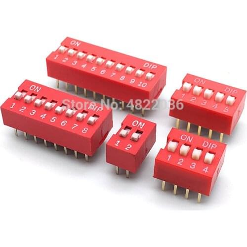 10pcs Slide Type DIP Switch Module 1 2 3 4 5 6 7 8 10 PIN 2.54mm Position Way DIP Red Pitch Red Snap Switch Dial Switch