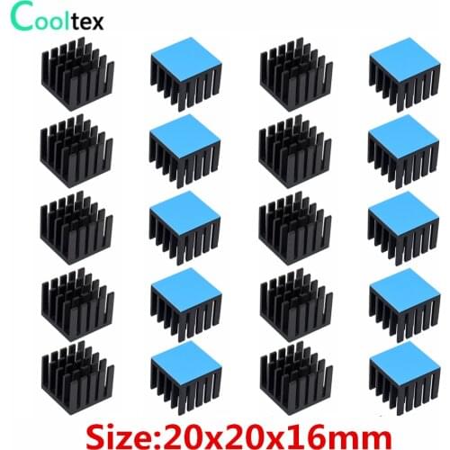 20pcs Aluminum Heatsink 20x20x16mm Radiator Heat Sink For Electronic Chip IC Cooling With Thermal Conductive Double sided Tape