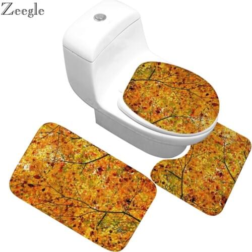 Zeegle Leaves 3Pcs Bathroom Mat Modern Printed Bath Mat Non Slip Bathroom Carpet Water Absorption Toilet Rug Cover Toilet Rug