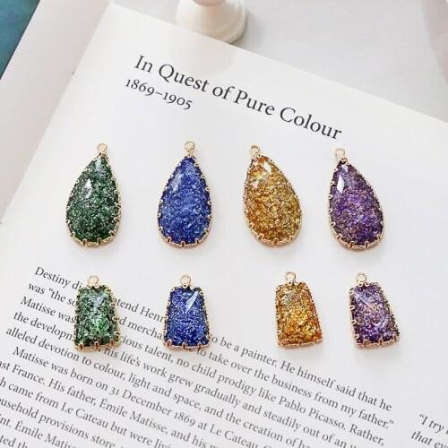 4pcs Trendy Fashion Geometric earrings gold leaf crystal faceted copper-clad gilt pendant jewelry necklace material accessories