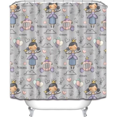 72'' Angel Princess Held Magic Wand Balloons Bathroom Waterproof Fabric Shower Curtain Polyester 12 Hooks Bath Accessory Sets