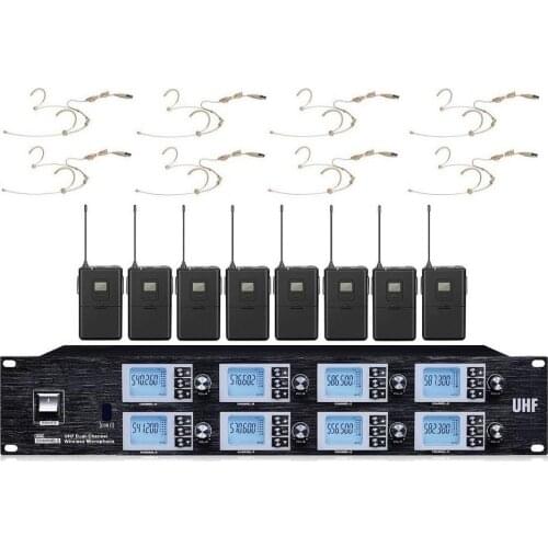 8 Headset Microphone System for Cordless Microphone Vocal mic uhf for Church School Theater
