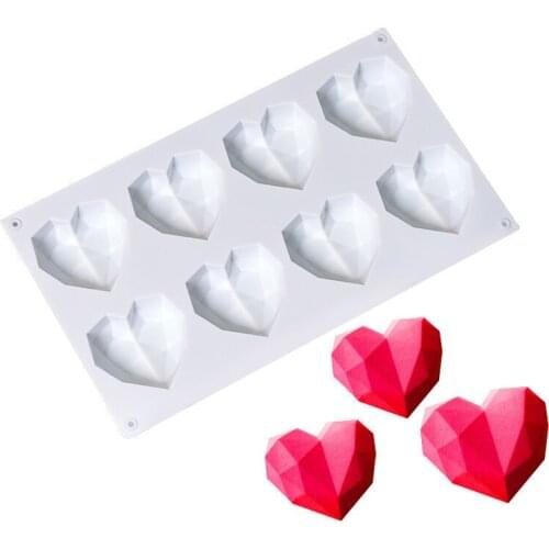 8 Grids Cake Silicone Mold Bakery Dessert Jelly Pudding DIY Mould Diamond Love Heart Shape Molds Silicone Molds Pastry Cake Tool