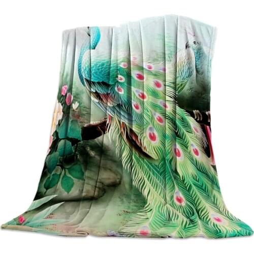Noble Peacock Flannel Blanket Portable Soft Throw Blanket Warm Microfiber Blankets for Beds