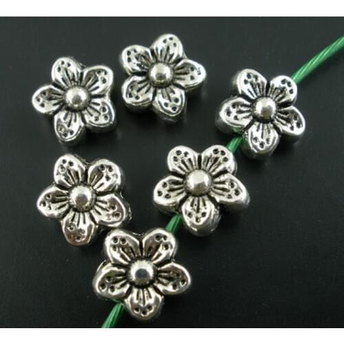 Doreen Box 50PCs 9mm Silver Color zinc alloy Flower Spacers Beads Ancient Japanese Sakura Beads (B02202)
