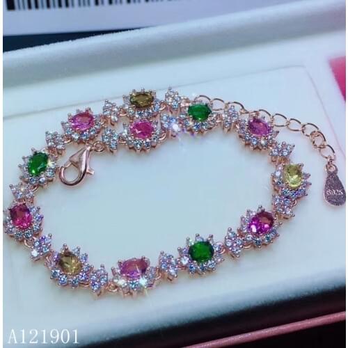 KJJEAXCMY boutique jewelry 925 pure silver inlaid natural tourmaline lady Bracelet support detection