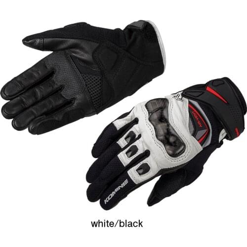 Black White Komine GK-224 Carbon Protect Leather Mesh Gloves Motorbike Downhill Bike GK 224 Glove