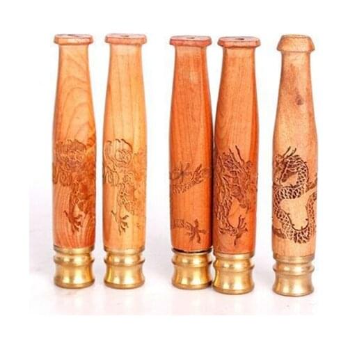 Taxus Wood Carving Cigarette Holder Solid Wood Filter Pipes Smoking Pipe Portable Creative Tobacco Pipe Smoke Mouthpiece