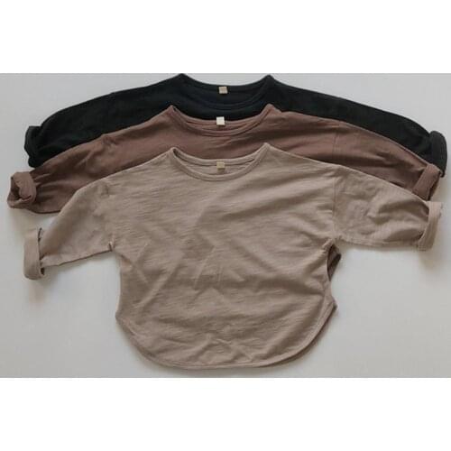 Kids Pullover Coat Tops Spring Toddler Baby Girls Boys T-shirt Solid Color Cotton Long Sleeve T-shirt Japan Korean Style