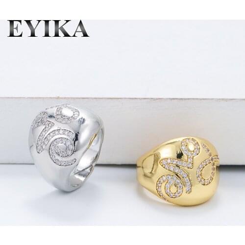 EYIKA Vintage Geometry Thicken Big Open Ring Adjustable Anillo Pave Cubic Zirconia Women Statement Jewelry Gold Silver Color