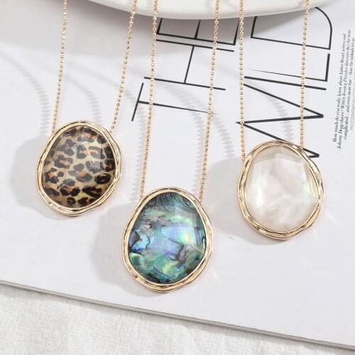 Geometric Acrylic Faceted Abalone Leopard Pearl Pendant Necklace Wholesale Gift Jewelry