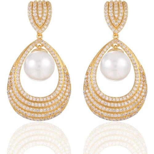 GrayBirds New Luxury Plated Drop Earrings AAA Cubic Zirconia Women Shell Pearl Earrings Allergy Free Lead Free MLE014