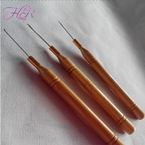 50 units per lot Hook Needles Micro Ring Tools Wooden/bamboo Handle Pulling Hook Needle Top quality Hair Extension Tools