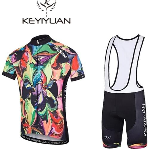 KEYIYUAN Abstract painting Summer Cycling clothing short sleeve mountain bike Jersey Racing Bicycle clothing Cycling set