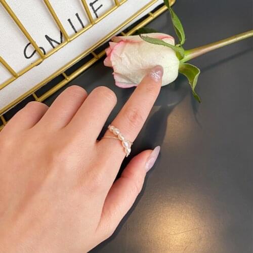 ASHIQI 925 Sterling Silver Chain Rings for Women Natural freshwater pearl New Fashion Vintage Handmade Geometric Party Jewelry