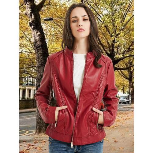 Giolshon Luxury Faux Leather Casual Jacket For Women Spring Fall And Winter Moto Biker Streetwear Coat Women PU Jacket